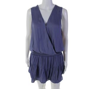 Decker Womens V Neck Sleeveless Smocked Blouson Dress Blue Size L